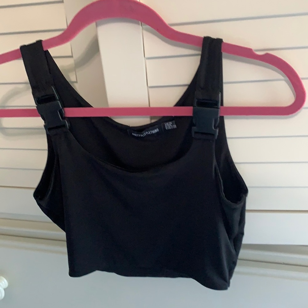 Pretty little thing black buckle strap tank